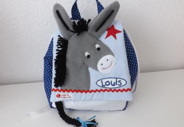 Kinderrucksack Esel(blau) mit Name